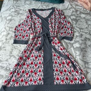 Brooks Brothers Navy, Red White Print MIDI Dress  XL